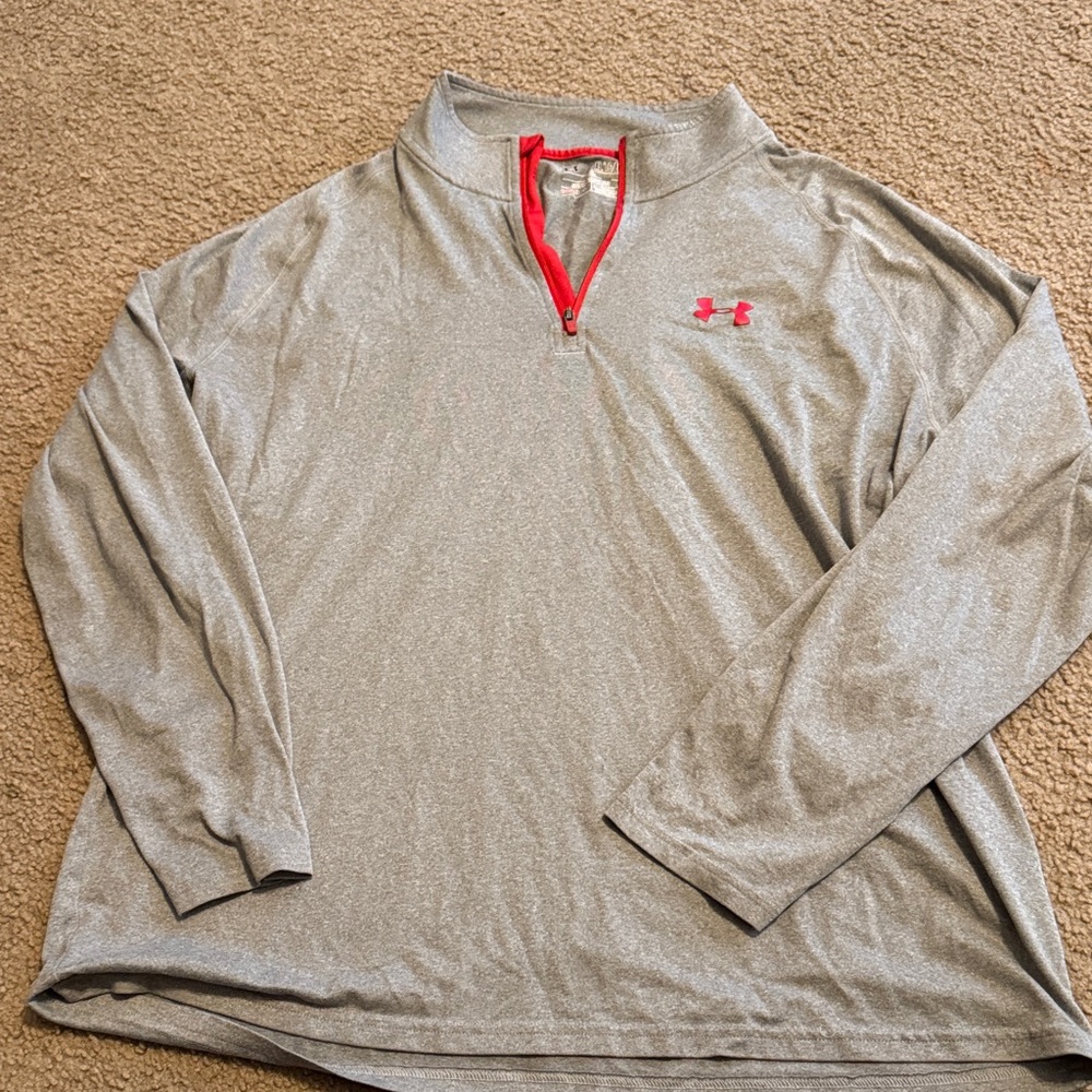 Under Armour Gray and Red Quarter-Zip Pullover
